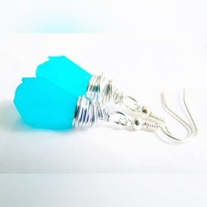 “Abaco” Wire wrapped, stunning blue, glass earrings - handmade - one of a kind